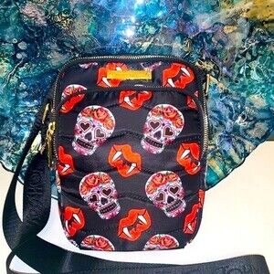 NWT Betsey Johnson Crossbody Vinyl Bag Purse Sugar Skull Vampire Fang Lips
